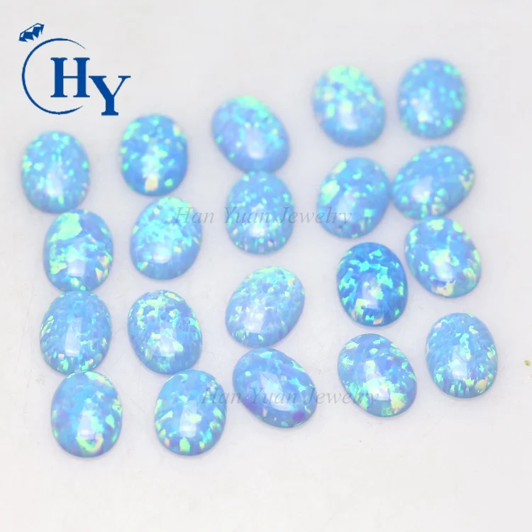 Blue opal oval cabochon synthetic loose opal for silver ring