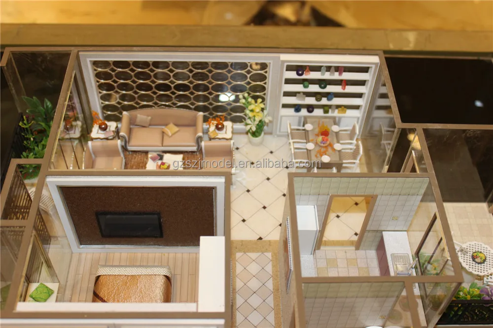 Residential interior layout model with furniture for architect design