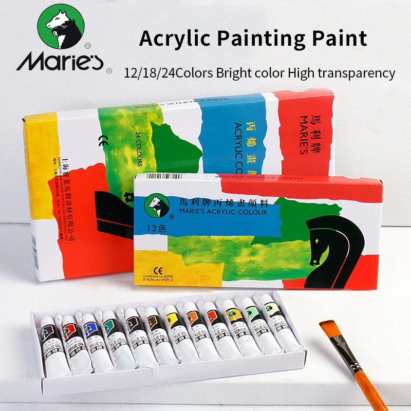 Maries Professional Acrylic Paints DIY paint on Canvas/Wood/Wall 12/18/24 Colors 12ml Acrylic Paint Set