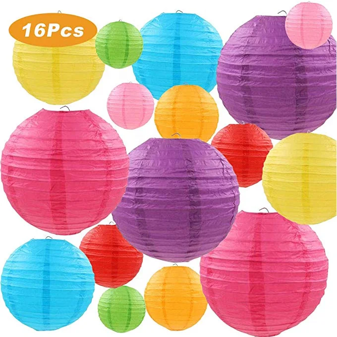 UMISS 16 Pcs Colorful Paper Lanterns (Size of 4, 6, 8, 10)  for Home , Outdoor Party, Wedding Decorations