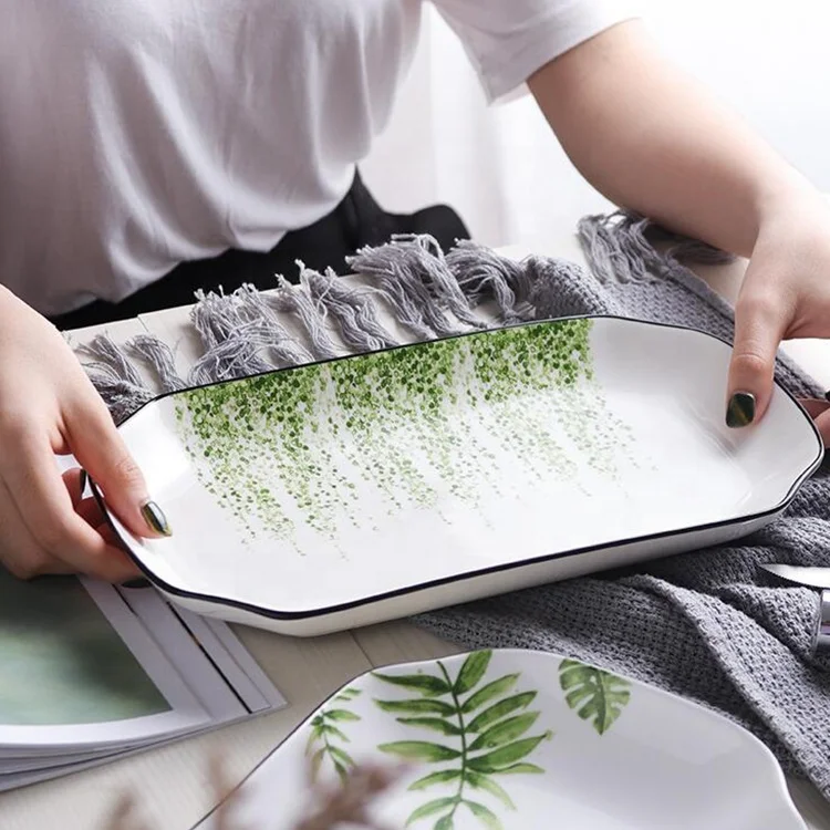 
palm leaf design fish serve plate for dinner 