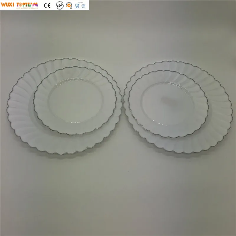 10 'одноразовая пластиковая пластина с серебряным ободком для свадьбы