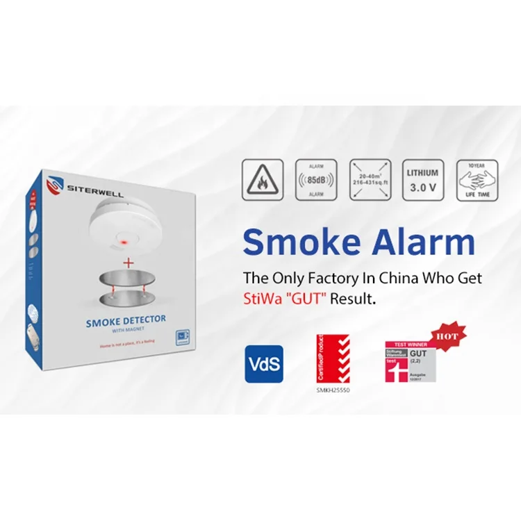Manufacture NF VDS SAI UL lithium battery portable photoelectric cigarette fire alarm smoke detacher detector prices