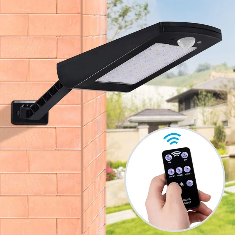 66LED Outdoor Solar Waterproof Adjustable Wireless Motion Sensor Remote Control lamp Big Battery solar garden wall mounted light