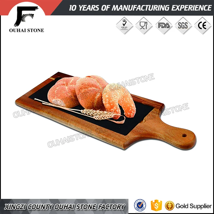 Customized Natural Black Round Squaer Cheese Board Sushi Steak slate stone wood steak plates for restaurant