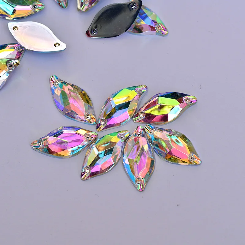 Fancy 9*20mm Horse Eye Sewing AB Crystal Flat Back Acrylic Rhinestones for DIY Needlework