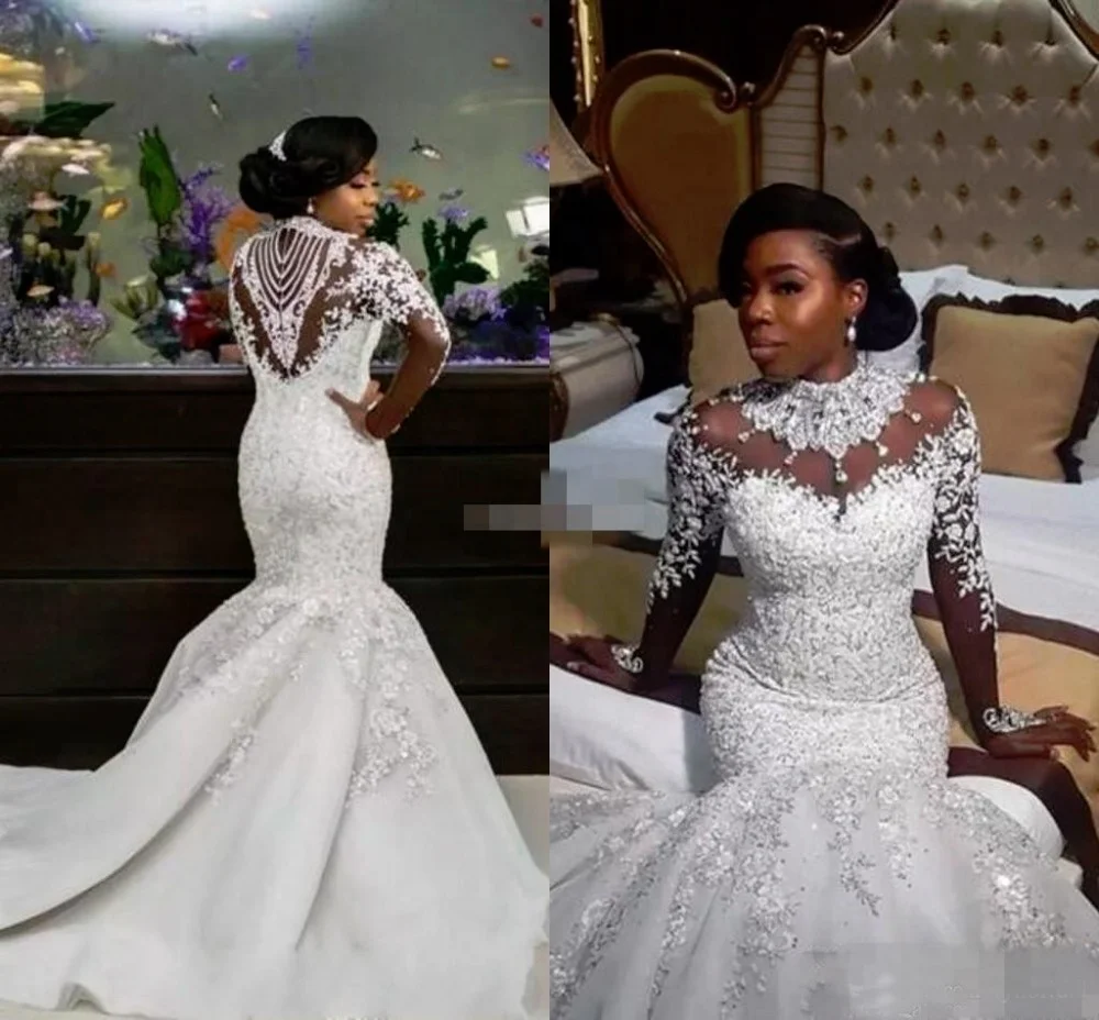 Nigerian Fashion Mature woman Fish Wedding Dresses With Pearls