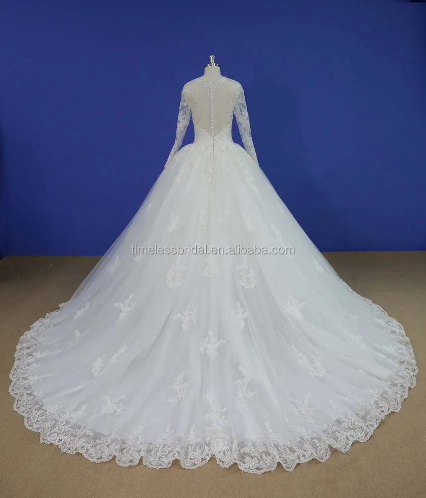 Sweetheart split neckline long sleeves lace ball gown wedding dresses