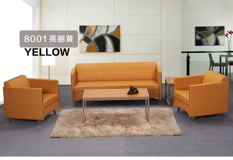 David HL-8001 Contemporary Tufted Bonded Leather Handsome Three-seat Brown Office Room Visiting Sofa