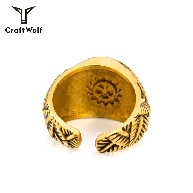 Craft Wolf Fashion vintage silver gold jewelry  eagle leaf animal  titanium Stainless Steel finger  Ring for men factory