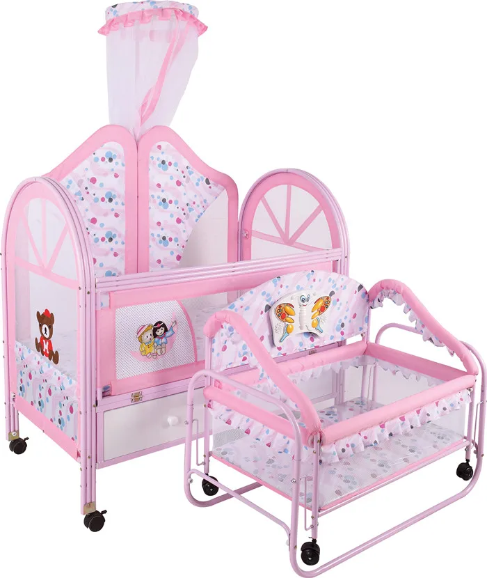 2021 simple folding cartoon crib with mosquito net Furniture with drawer removable crib