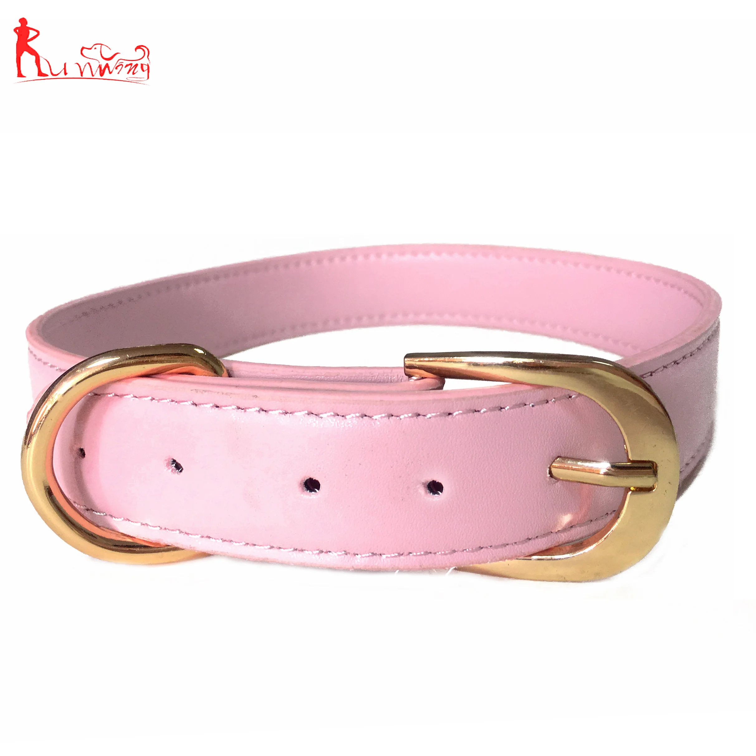 Custom Soft Pink Leather Dog Collar , Adjustable Golden Metal Clip for Small, Medium ,Large Size