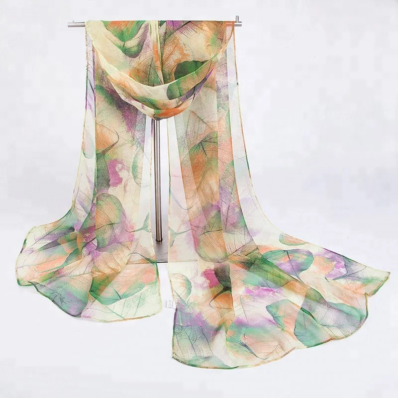 cheap leaf head japanese scarf women bulk silk scarves