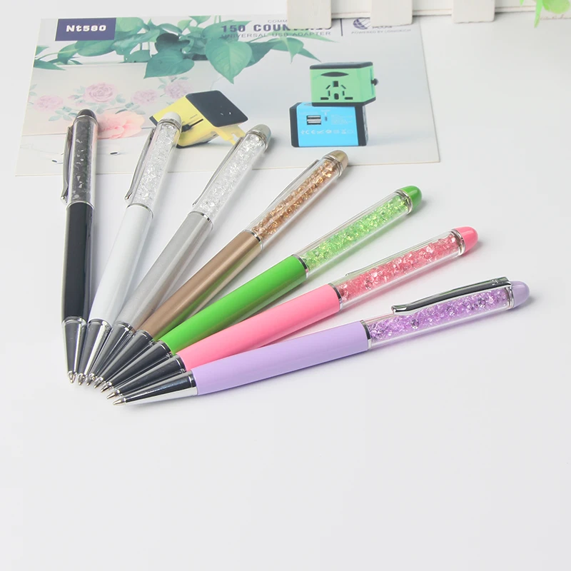 Cheap customized Logo bling diamond top crystal nice ball pen promotional advertising logo ball pen