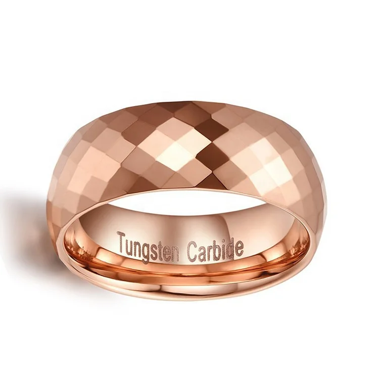 High quality rose gold plated men tungsten rings,diamond cutting 8mm tungsten carbide wedding ring