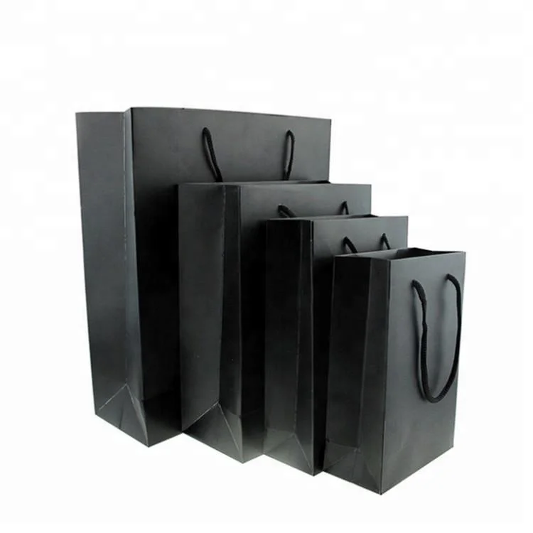 Custom Black Glossy Art Paper Packing Paper Bags For Shopping and Gifts