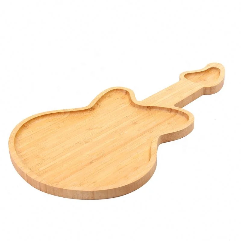 Japanese decorative guitar shaped bamboo dining kids serving tray, wooden food baby plate