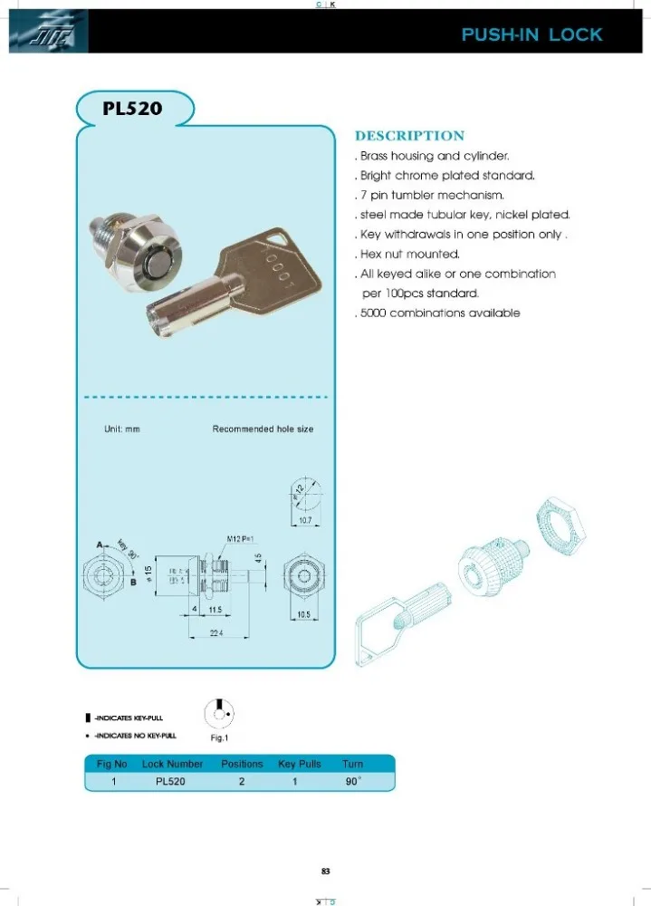 Push In Security Tubular Brass Lock