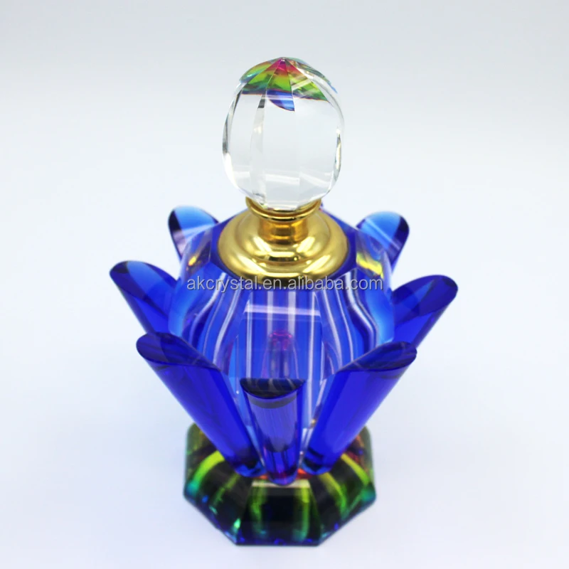 Lotus flower shaped k9 crystal empty perfume bottles Mini Portable Refillable Crystal Perfume Bottle Ornament Gift