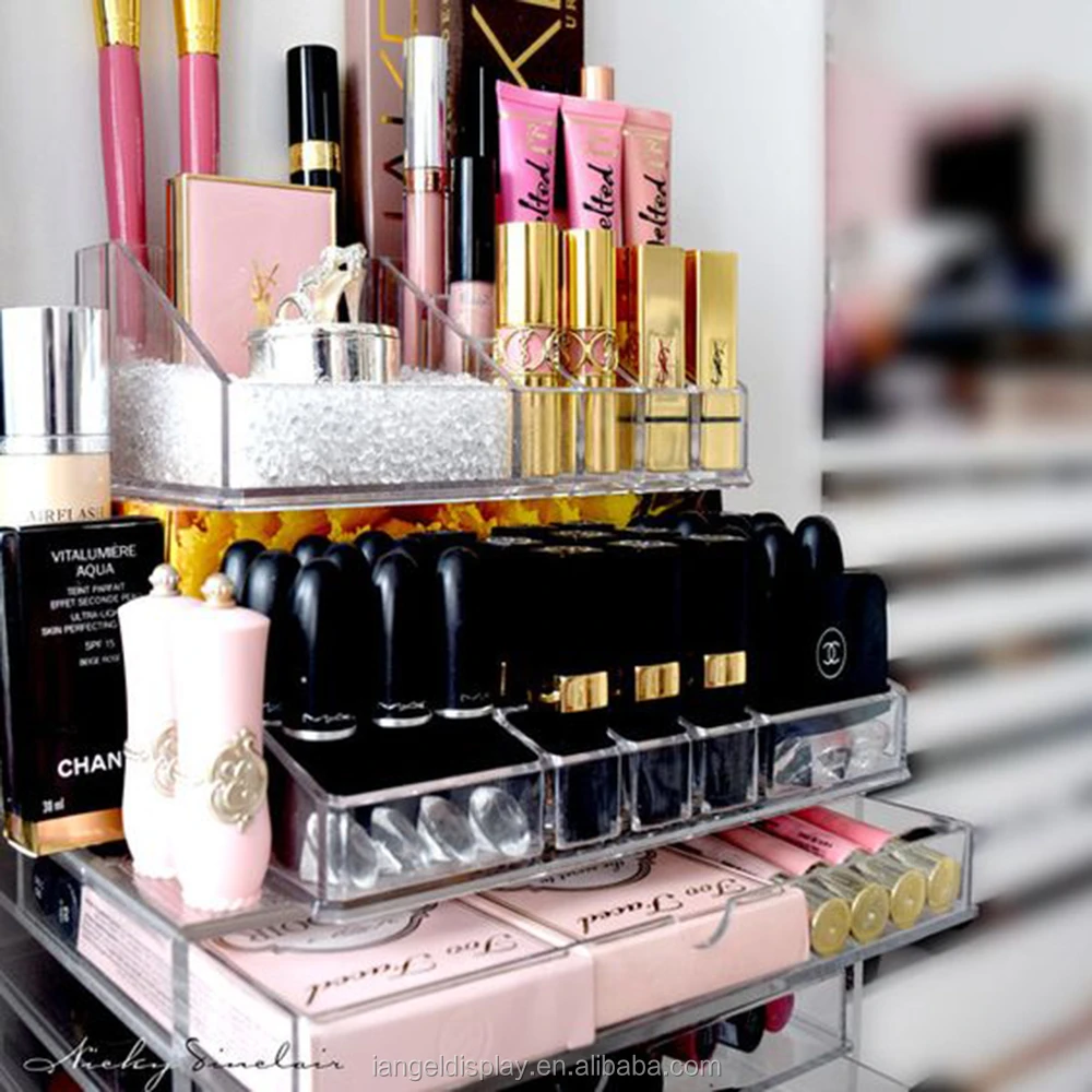 Iangel wholesale customized clear acrylic makeup organizer with drawers