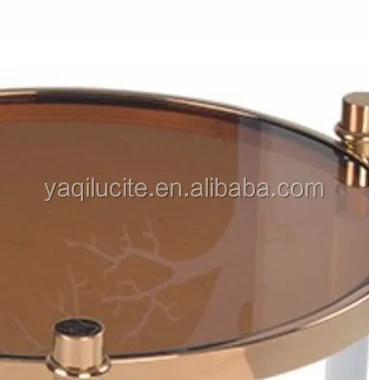 
Fashion design round shape tempered glass top acrylic side table with stainless steel 