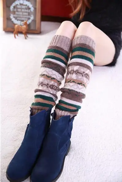 New Women Winter Knee High Wool Knit Fair Isle Leg Warmers