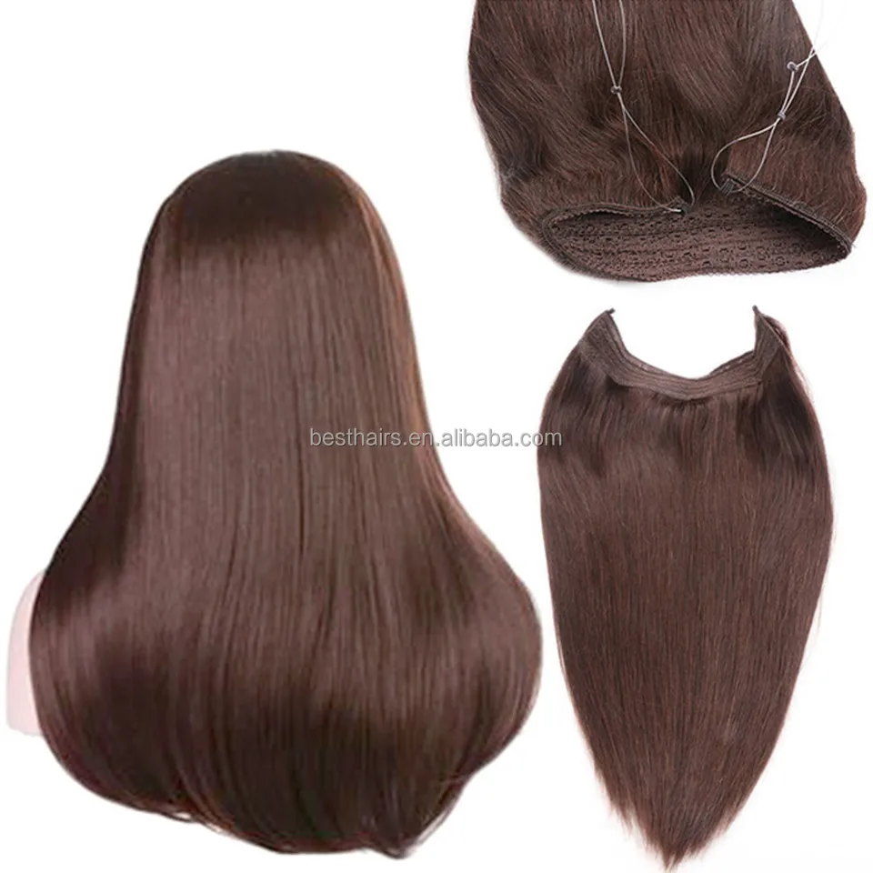 Invisible Wire Headband Hair Extensions 100g Unprocessed Brazilian Virgin Straight Human Hair Piece Fish In Hair Weave