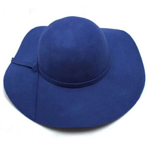 Women Vintage Wide Brim Wool Felt Bowler Fedora Hat Floppy Cloche cap