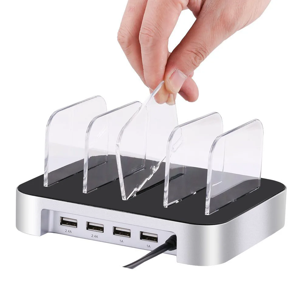 
4-Port USB Phone Charging Station Dock Multi Device Fast Charger Organizer Compatible iPhone Samsung Android & Tablets 