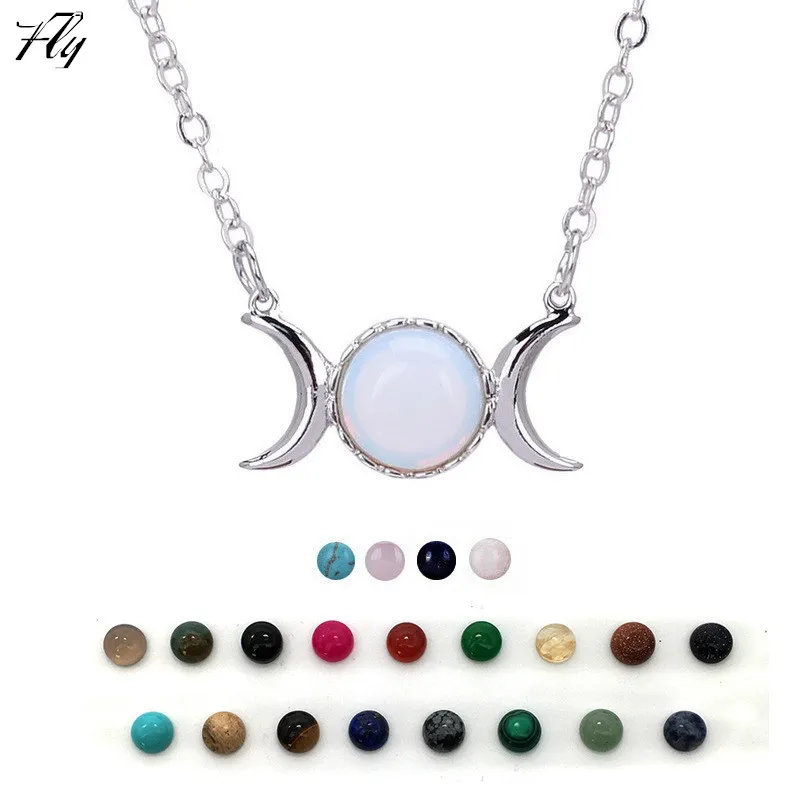 Manufacture wholesale double moon women jewelry semi precious stone necklace