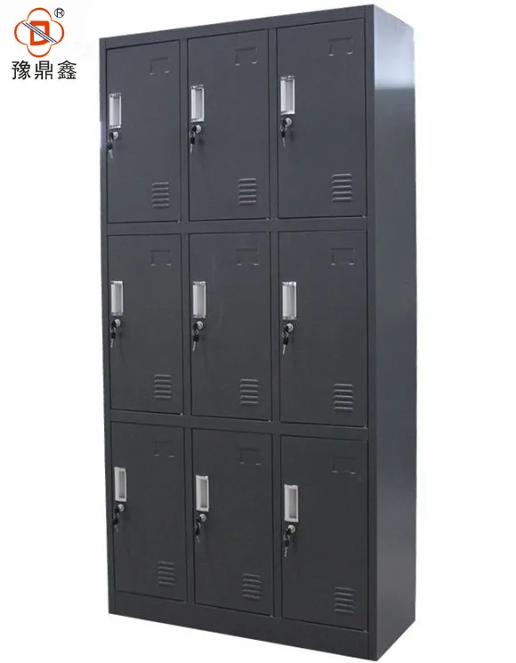 Factory directly black kd school office gym storage cabinet 9 door steel locker