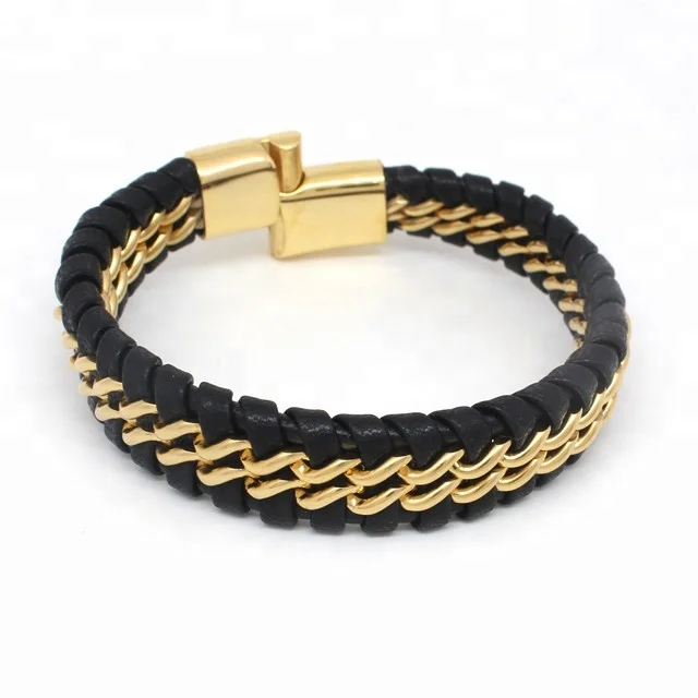 Yudan Jewelry New Model Mens Bracelet leather and gold bracelet