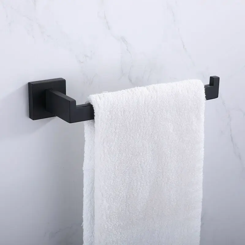 Premium Stainless Steel Matte Black Hand Towel Holder Heavy Duty Wall Mounted Square Hand Towel Ring Towel Bar for Bathroom