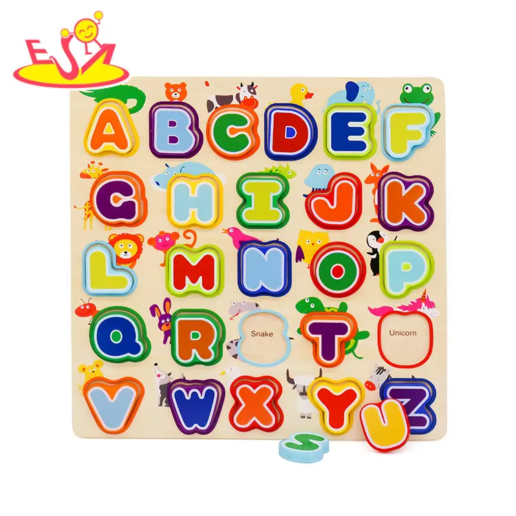 wholesale toy ready To Ship educational wooden animal alphabet puzzle for toddlers W14B113