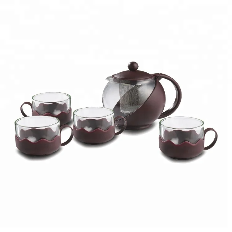 
Modern Design Heat-Resisting High Borosilicate Glass Tea Pot Set With Gift Box 