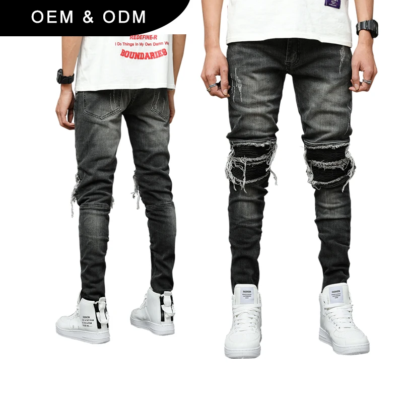 
OEM denim designer wholesale authentic men skinny ripped fancy unbranded biker jeans 2 