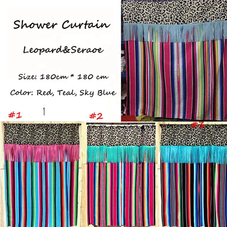 JUNSHI Personalized Serape Leopard Tassel Shower Curtains Rainbow Fringe Shower Curtains