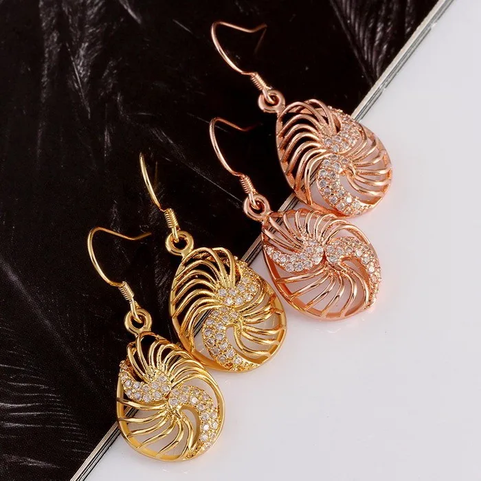 2015 aliexpress на sj e014-a модные полых капля воды серьги роскоши циркон реального позолоченный ювелирные изделия для женщин