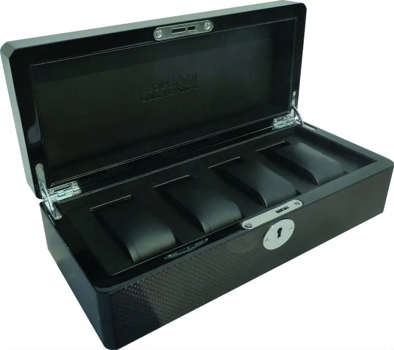 High gloss black carbon fiber watch box 4 slots