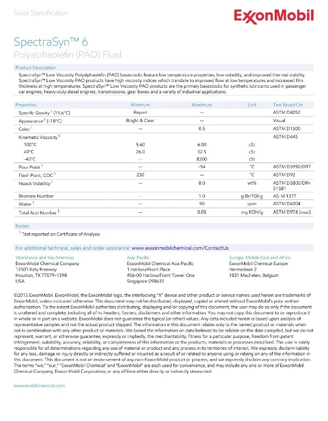 
polyalphaolefins Pao 6 