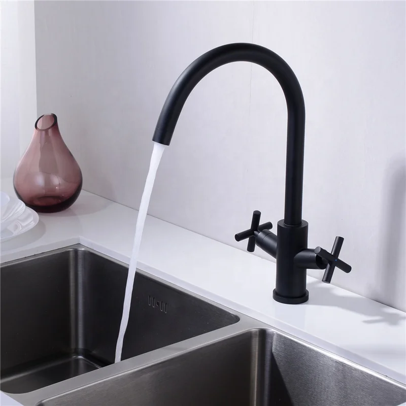 Kitchen Faucet Solid Brass Hot And Cold Kitchen Water Tap Mixer Dual Sink Rotation With Aerator For Kitchen Black