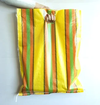 
High quality multi-color strips virgin material PP woven polypropylene bag 