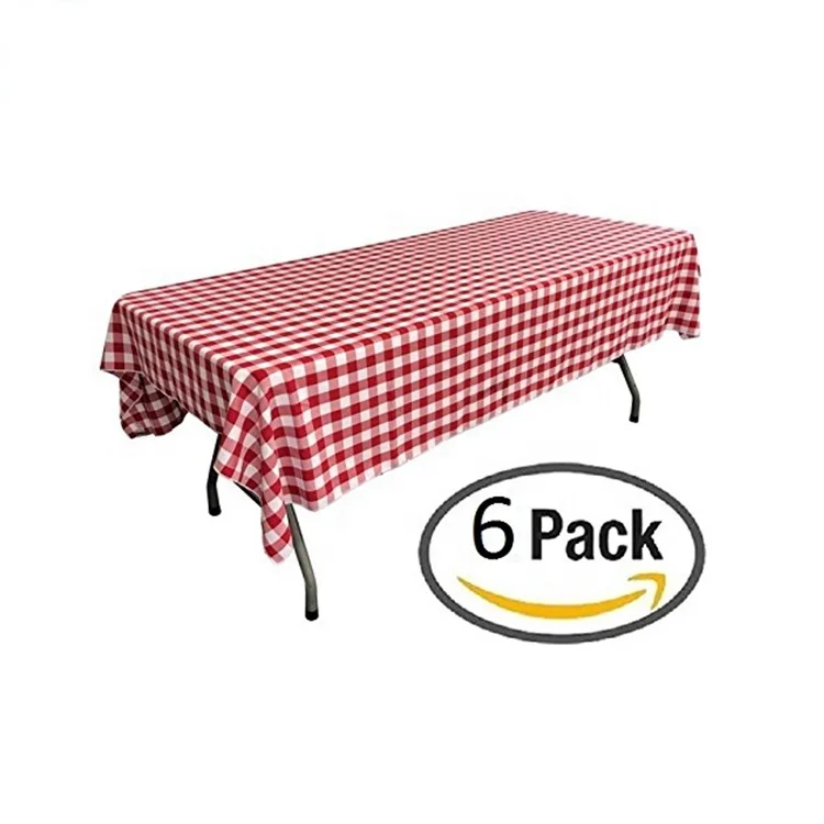 Rectangular Heavy Duty Table Cover Red And White Checkered Design Premium Plastic Tablecloth Plastic Table Cover