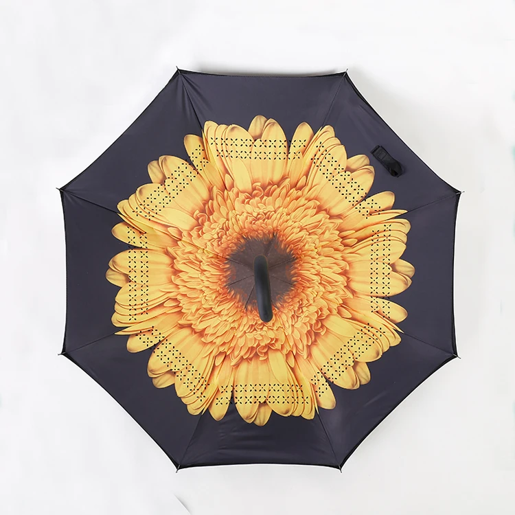 Eco-friendly double layer cover auto close extra large 27 inch inverted umbrella cars reverse