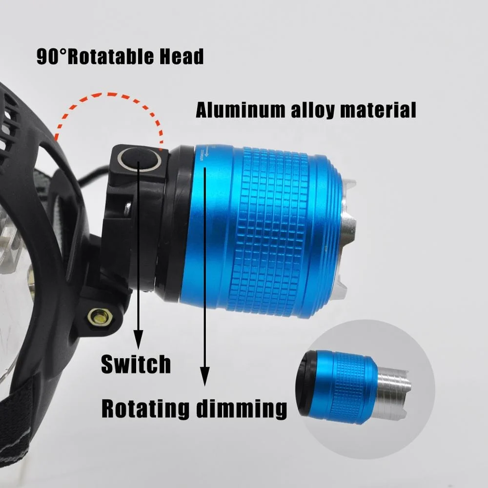 Clover high power head lamp Blue rechargeable led head torch waterproof Zoom 10W T6 LED 18650 battery led headlamp