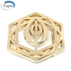 High Quality Hollow Custom Logo Light Gold Alloy Western Metal Belt Buckles
