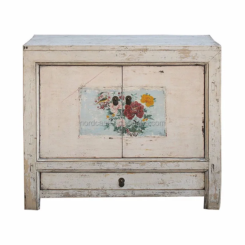 Unique antique chinese furniture white wash finished with painting sideboard