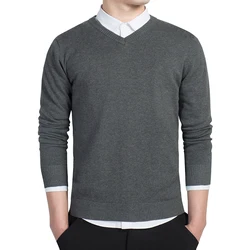 Spring Autumn Thin Formal Knitted Basic V Neck Sweater Men
