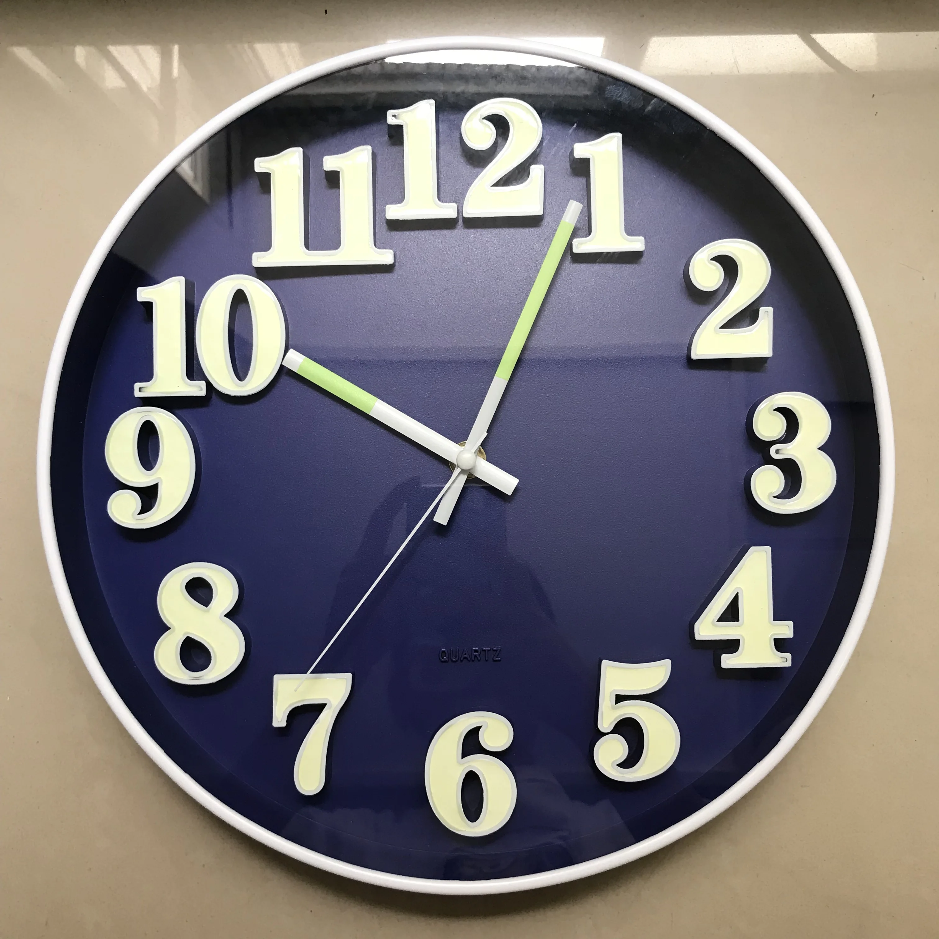 12 inch round plastic  raised numbers luminous decorative wall clock fancy design