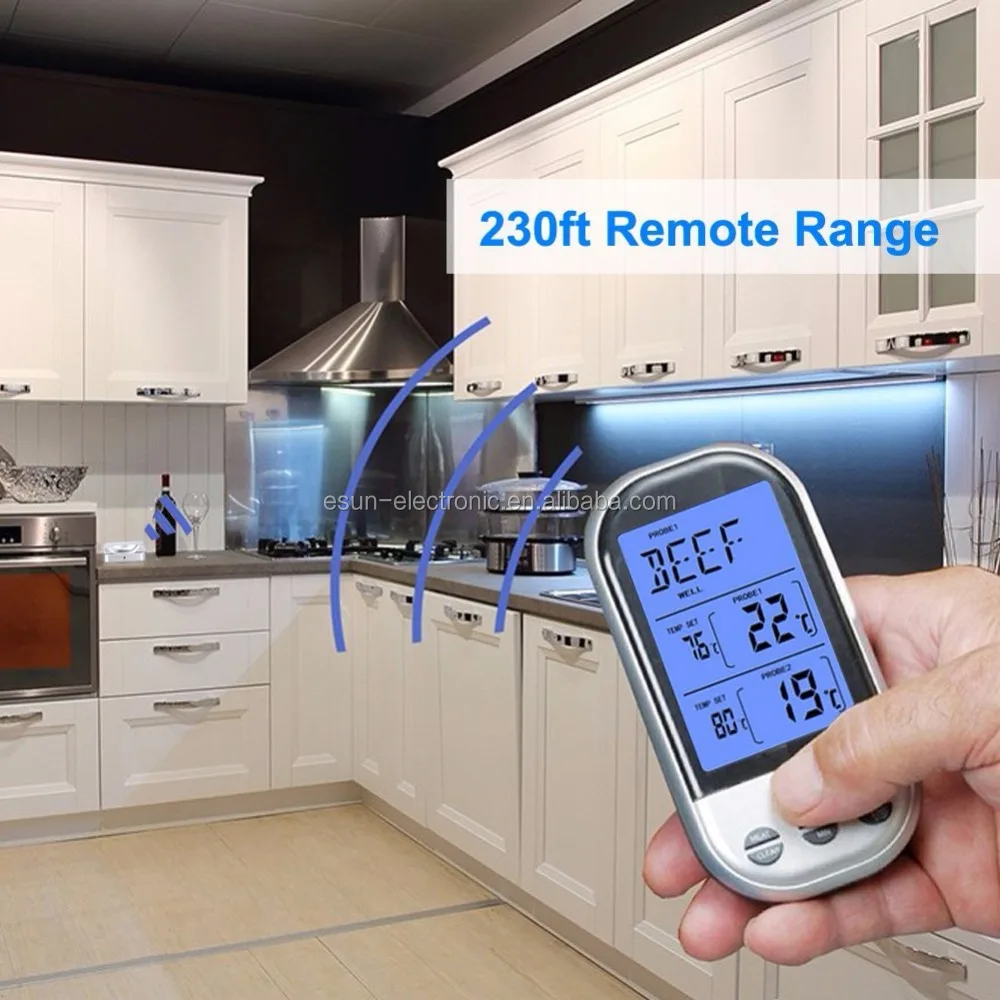 Digital Wireless Grill Oven BBQ Meat Thermometer with 2 Channel 2 Waterproof Probes